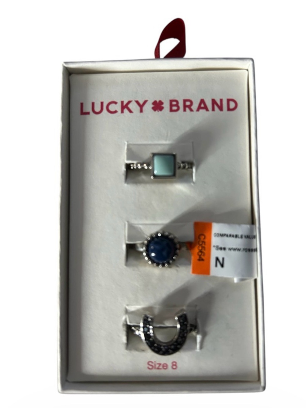 Lucky Brand Silver Tone Triple Ring Set with Light Blue and Navy Stones